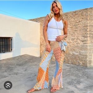 Neverfullydressed geo patchwork plisse trousers